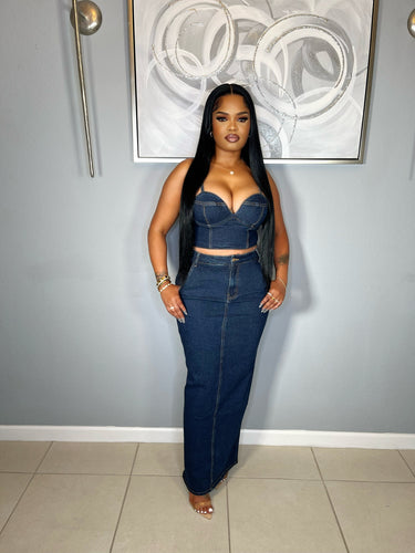 Darling denim skirt set