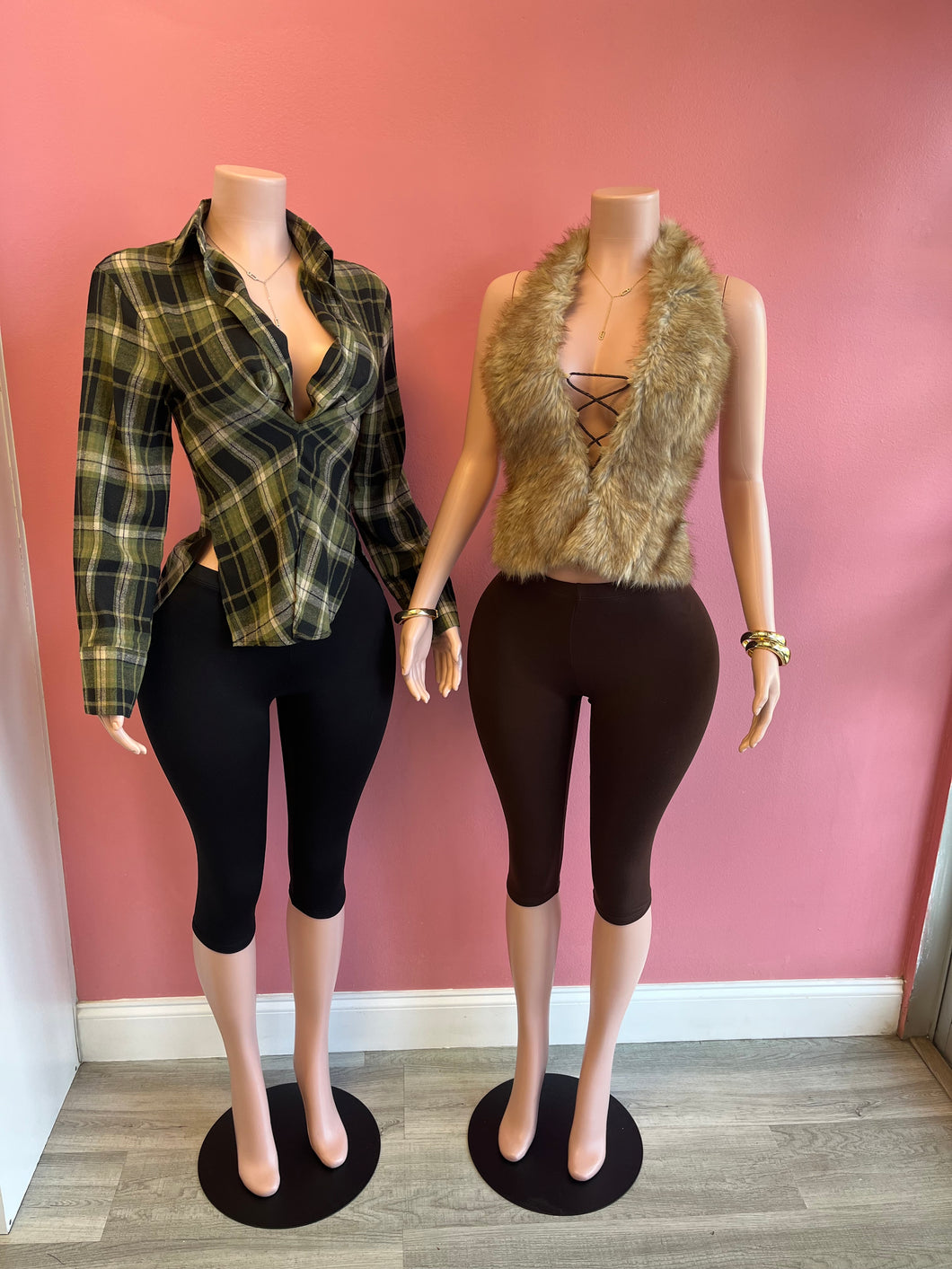 Olive/Black plaid top