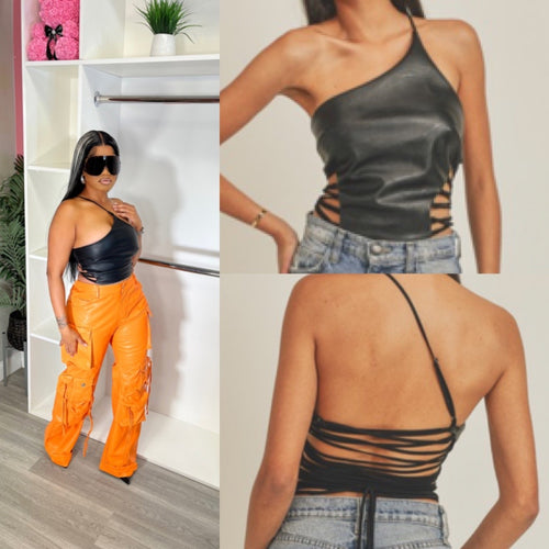 Matrix faux leather top