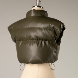 Crop faux leather vest