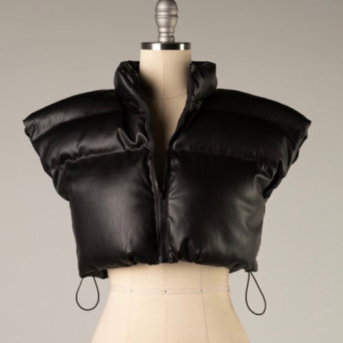 Crop faux leather vest