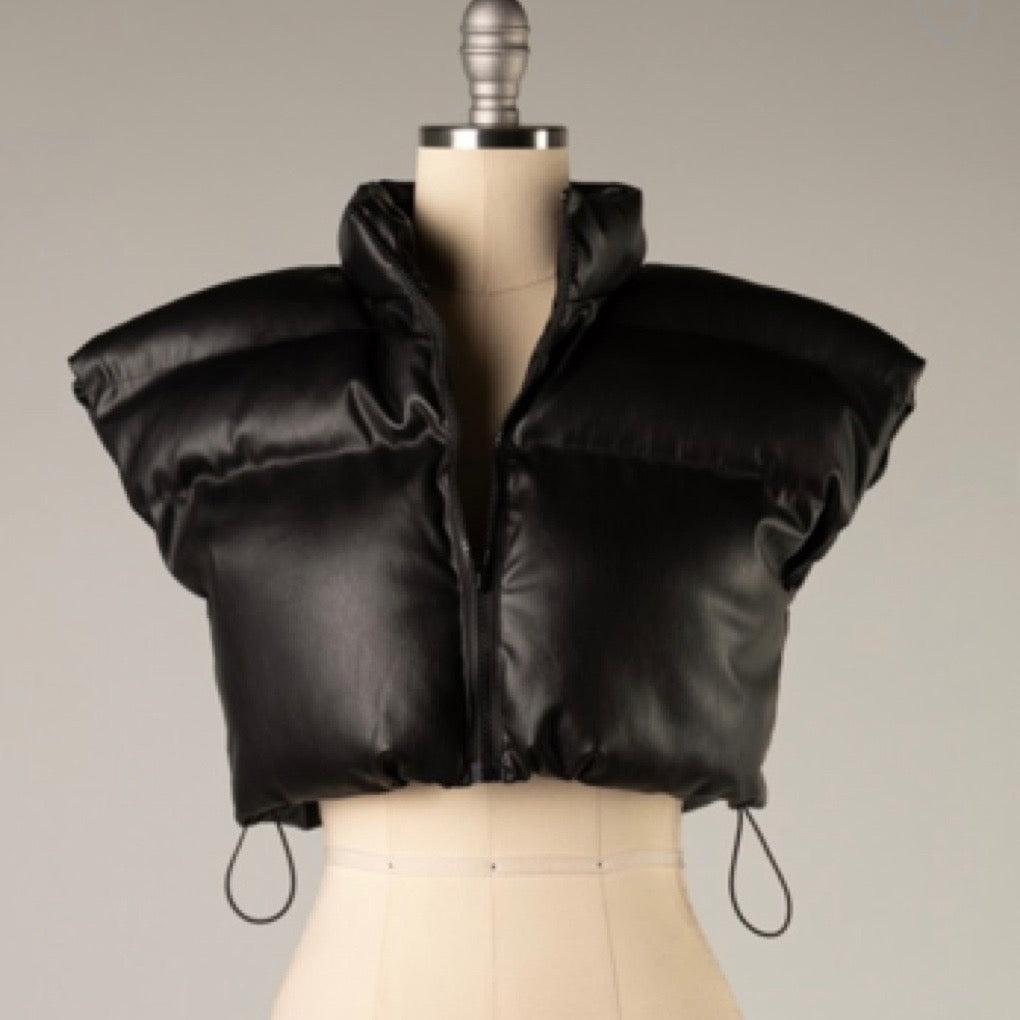 Crop faux leather vest